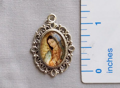 Our Lady of Guadalupe Catholic Religious Medal Pendant 1″ H silver plate epoxy