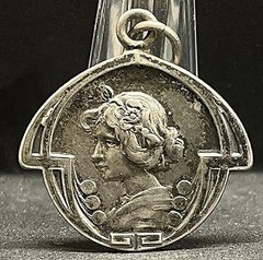 France antique Art Nouveau silver medal Lady marked 800, beauty design