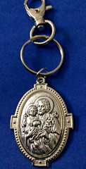 HOLY FAMILY, ST JOSEPH Devotion Saint KEY CHAIN Italy Two Sided Silver Tone