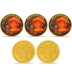 5pcs Christian Faith Coin Moses Holy Ground Burning Bush Exodus 3:5 Verse Tokens