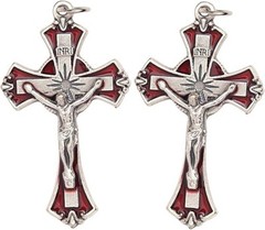 Silver Red Enamel Crucifix Pendants – 1.75″, Made in Italy, Pack of 2