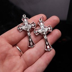 Silver Red Enamel Crucifix Pendants – 1.75″, Made in Italy, Pack of 2