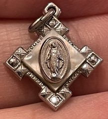 Vintage Miraculous Mary Mother of Pearl Pendant Art Deco Marked On Back