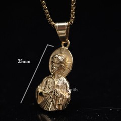 S-Steel Gold Christian Catholic St Saint Jude Jesus Medal Medallion Necklace