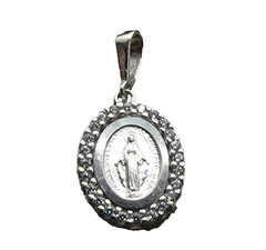 Sterling Silver Miraculous Madonna Medal, Cubic Zirconia Halo, Charm, Pendant