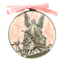 Pink Guardian Angel 2-3/4″ Crib Medal for Baby Girls