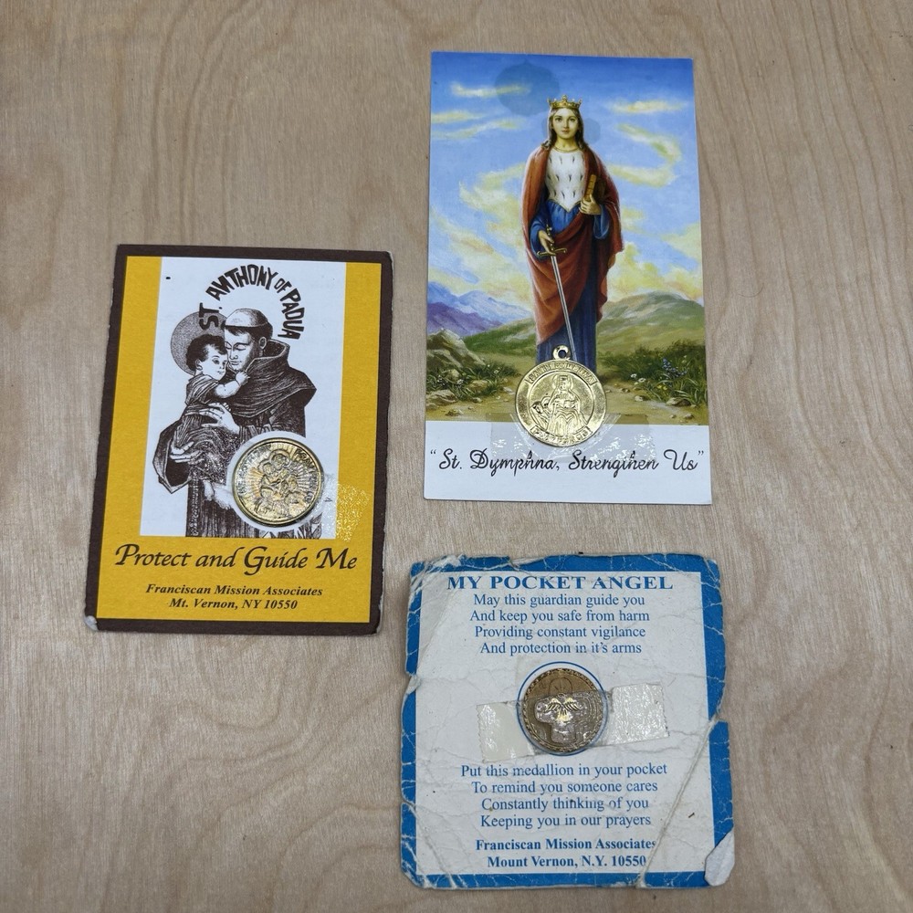 Religious Christian Medallion Lot St Anthony Saint Dymphna Prayer Pocket Angel