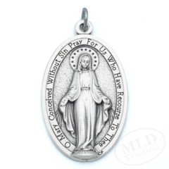 Our Lady Miraculous Medal Pendant Large 1.75″ Silver Oxidized Made In Italy