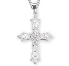 Sterling Silver Cubic Zircon 1.3″ x 0.9″ Cross – 18″ Chain (Z377218)