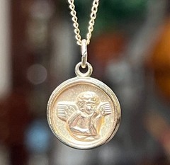 14k Gold Filled Cherub Putti Raphael Guardian Angel Medal Pendant Charm Necklace