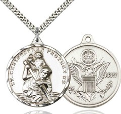 Mens Sterling Silver St Saint Christopher Medal Pendant Necklace Army With Chain