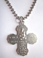Catholic Five Way Medal Cross 1 3/8″ w Blue Enamel Italy Necklace 24″ Ball Chain