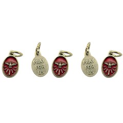Red Enamel Holy Dove Pray for Us Medal Charm Pendant, Set of 5, 5/8 Inch
