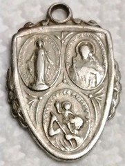 Antique Sterling Shield Religious Medal Saint Christopher Mary Sacred Heart