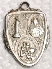Antique Sterling Shield Religious Medal Saint Christopher Mary Sacred Heart