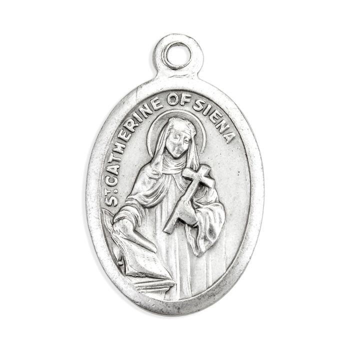 Saint St. Catherine of Siena – Pray for Us – Ox Antique Silver-tone 1″ Medal