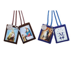 Brown & Blue Scapulars Our Lady of Mt Carmel & Immaculate Conception with Medals