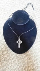 Celtic Cross Oxidized Silver Pendant Necklace on Cord 1.75″