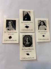 Catholic Saint homemade relic Holy card St Therese Frances Cabrini Jacinta Flora