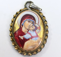 Vintage Virgin of Tenderness Ceramic Catholic Pendant Madonna Child Italy