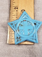 Vintage Pendant Medal Blue Ceramic Star Of Bethlehem Religious Christian B10