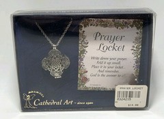 IOB Cathedral Art Celtic Knot Cross Prayer Locket Necklace USA Made Open Box