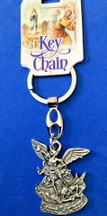 ARCHANGEL ST MICHAEL Saint Medal Key Chain Key Ring Silver Tone Metal PROTECTION