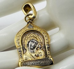 Kazan Mother of God Virgin Mary Pendant – Sterling Silver, 24K Gold Gilding