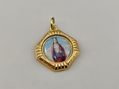 Saint Dymphna Resin Gold Tone Metal Medal Pendant 1-1/8″