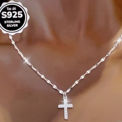 S925 NEW Elegant Sterling Silver W/CZ Stones 2x1cm Cross 16″+2″ Dainty Necklace