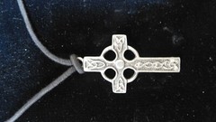 Celtic Cross Oxidized Silver Pendant Necklace on Cord 1.75″