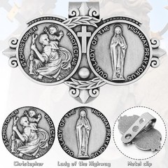 2 Pack St. Christopher Medal for Car Sun Visor Clip Decor Catholic Gift