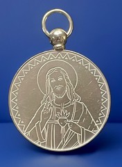 Antique C 1850 Fine Silver Nun’s Sacred Heart Jesus Medal, 6.0 Grams 950 Silver