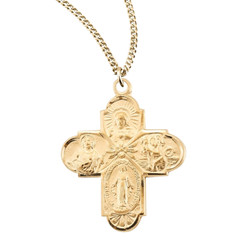 16kt Gold Plated Sterling Silver 4-Way w/Flower Ctr Medal Necklace, 24″ Chain