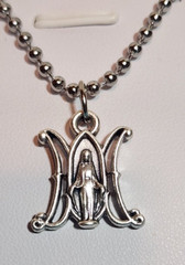 Marian Symbol Miraculous Medal on a Stainless Steel Ball Chain with Holy Card
