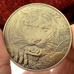 40mm Retro Brass Dragon Tiger Relief Coin Desktop Art Collectible Decoration