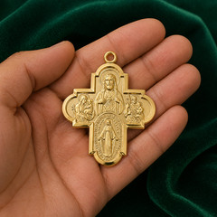 4-Way Cross Pendant Gold Plated Sterling Medals Necklace w/Brass Chain