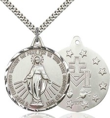Large Sterling Silver Miraculous Mary Catholic Medal Pendant Necklace 24″ Chain