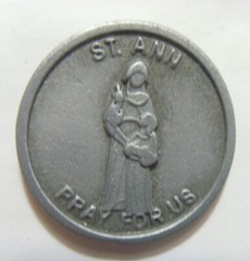 1960s vintage grey silver tone metal catholic Saint Ann pocket token EL1080