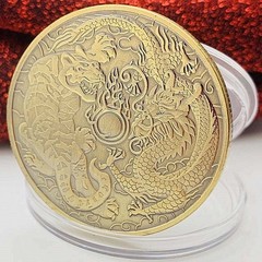 40mm Retro Brass Dragon Tiger Relief Coin Desktop Art Collectible Decoration