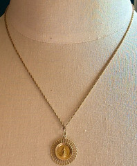 Vintage A Co 14K Gold Miraculous Mary Medal Pendant on 18″ 10K Gold Chain 1960s