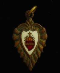 Vintage Jesus Medal White Red Gold Enamel Sacred Heart Tiny Medal Small Size