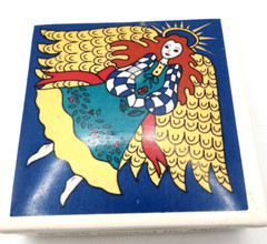 Carla Grace Trinket Dish with Cover Angel Box Ceramic Blue Yellow Green Red