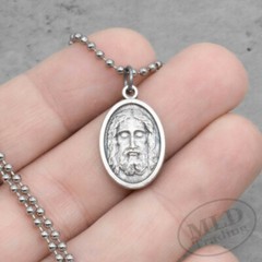 Holy Face Of Jesus Have Mercy On Us Medal Pendant Necklace Italy w 24 Ball Chain