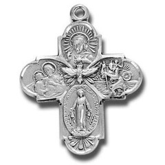 Sterling Silver Four-way Medal Miraculous Scapular Saint Christopher /Joseph