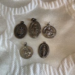 Lot of 5 Sterling Silver 925 Vintage Pendant Charms Religious Medals Mary