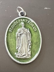 St Jude Medal St Anthony Silvertone w/ Blue Enamel