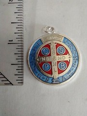 Catholic One St Benedict Medal Two-Sided Silver Blue Red Accents