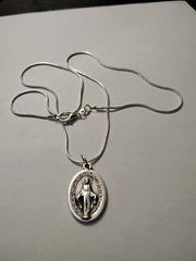 Silver Miraculous Medal Spanish Latin 925 Sterling Snake Chain Necklace + card