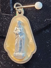 Vintage Mother Of Pearl Silver Plate St Jude Germany No Chain Religious